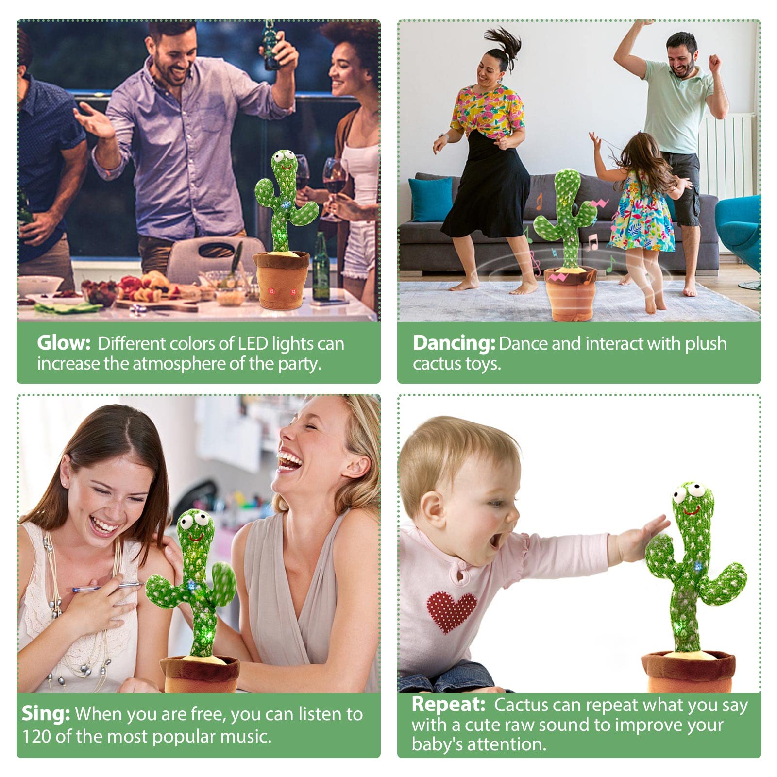 Dancing Cactus,Cactus Toy,Cactus Toys for Kids That Repeats Your Words,Dancing Cactus Plush for Babies Talking & Repeating Home Decoration Children's Early Education