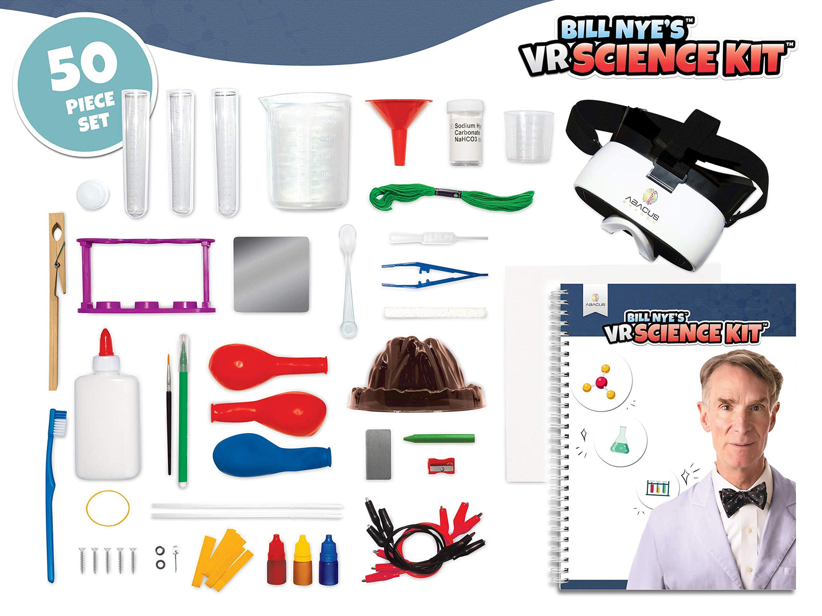 Abacus Brands Bill Nye's VR Science Kit - Virtual Reality Kids Science Kit, Book and Interactive STEM Learning Activity Set (Full Version - Includes Goggles)