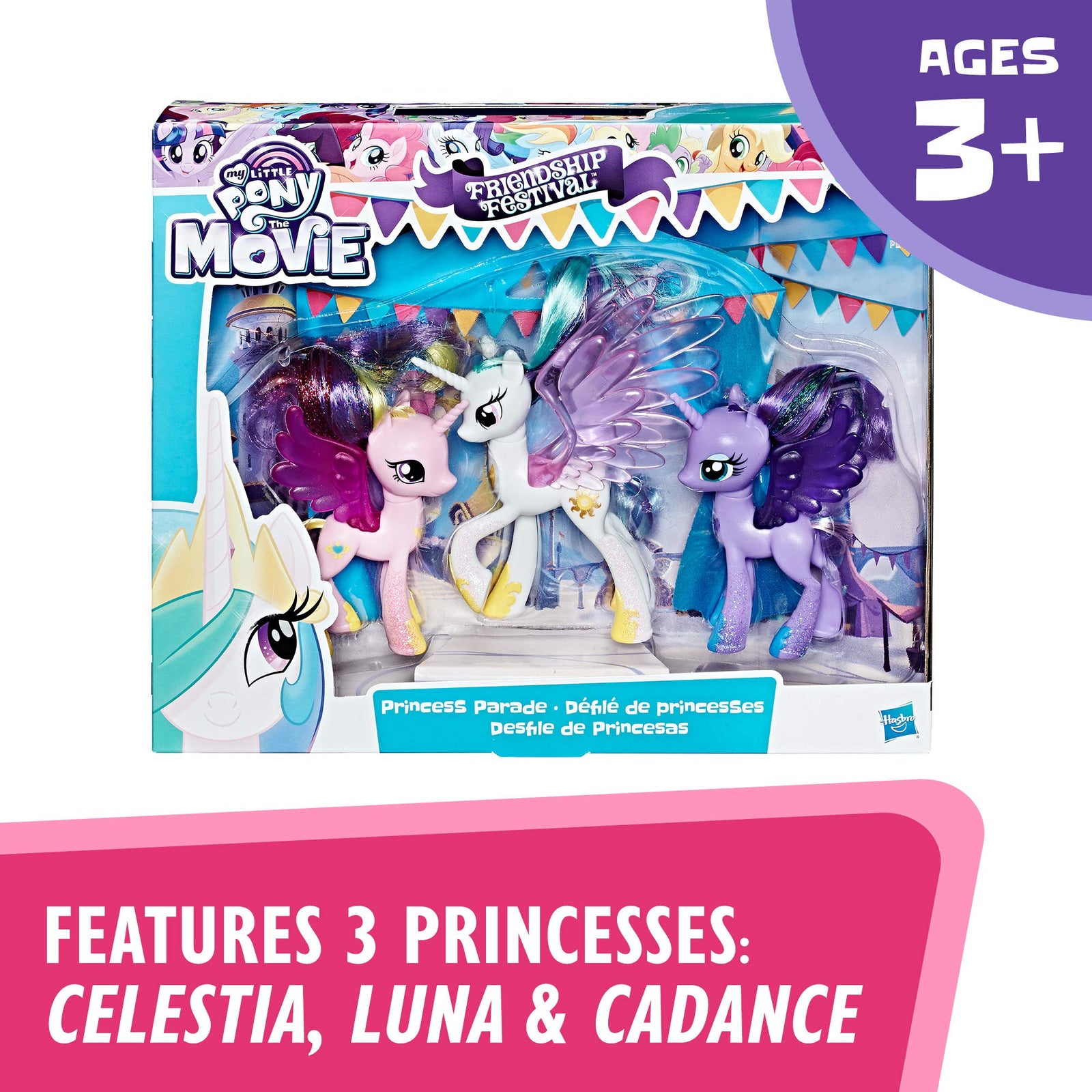 My Little Pony Princess Celestia, Luna, and Cadance 3 Pack - 3" Glitter Unicorn Toys with Wings from The Movie