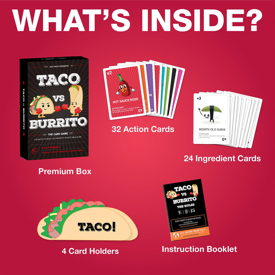 Taco vs Burrito - The Wildly Popular Surprisingly Strategic Card Game Created by a 7 Year Old - A Perfect Family-Friendly Party Game for Kids, Teens & Adults!
