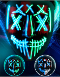 LED Purge Mask Halloween Costume - 3 Modes Scary Light Up Mask for Men Women Kids Glowing Mask for Halloween Cosplay
