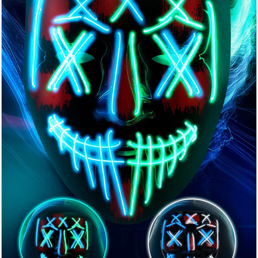 LED Purge Mask Halloween Costume - 3 Modes Scary Light Up Mask for Men Women Kids Glowing Mask for Halloween Cosplay