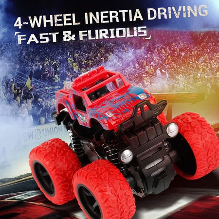 Monster Truck Toys - Friction Powered Toy Cars Push and Go Vehicles for Kids Best Christmas Birthday Party Gift for Boys Girls Aged 3 and Above 4-Pack