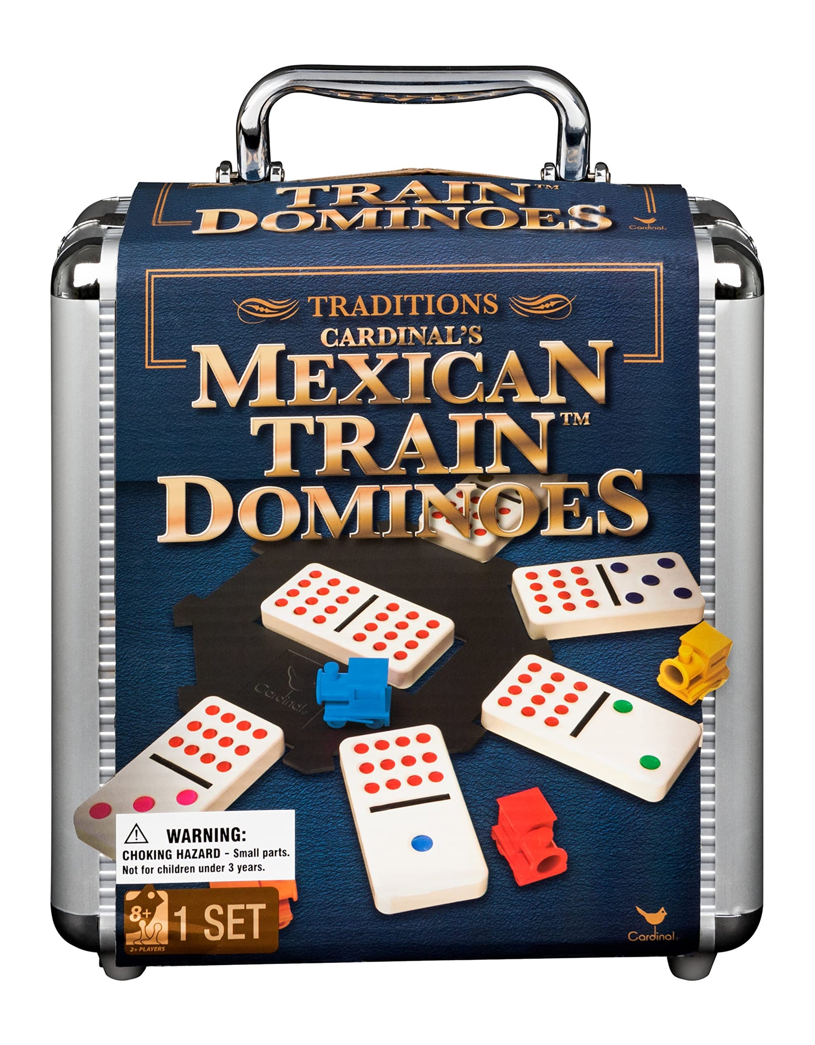 Mexican Train Dominoes Game in Aluminum Carry Case, for Families and Kids Ages 8 and up
