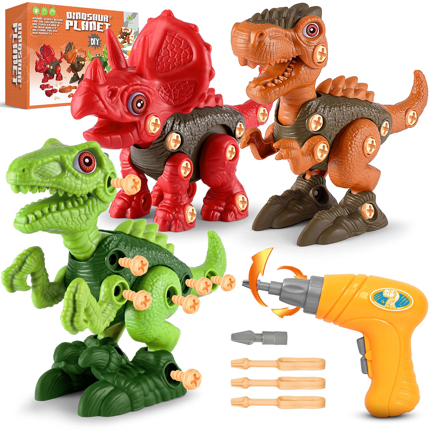 Fundia Toys for 3 4 5 6 7 8 Year Old Boys, Dinosaur Toys for Kids 3-5 5-7, Take Apart Toys Stem Construction Building Toys Kids Toys with Electric Drill, Birthday Gifts for Boys and Girls