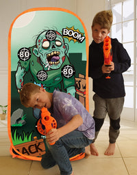 RONSTONE Shooting Practice Target Compatible with Nerf Gun for Boys Girls, Toy Foam Blaster Shooting Targets for Kids Indoor Outdoor, Zombie Shooting Target with Storage Net
