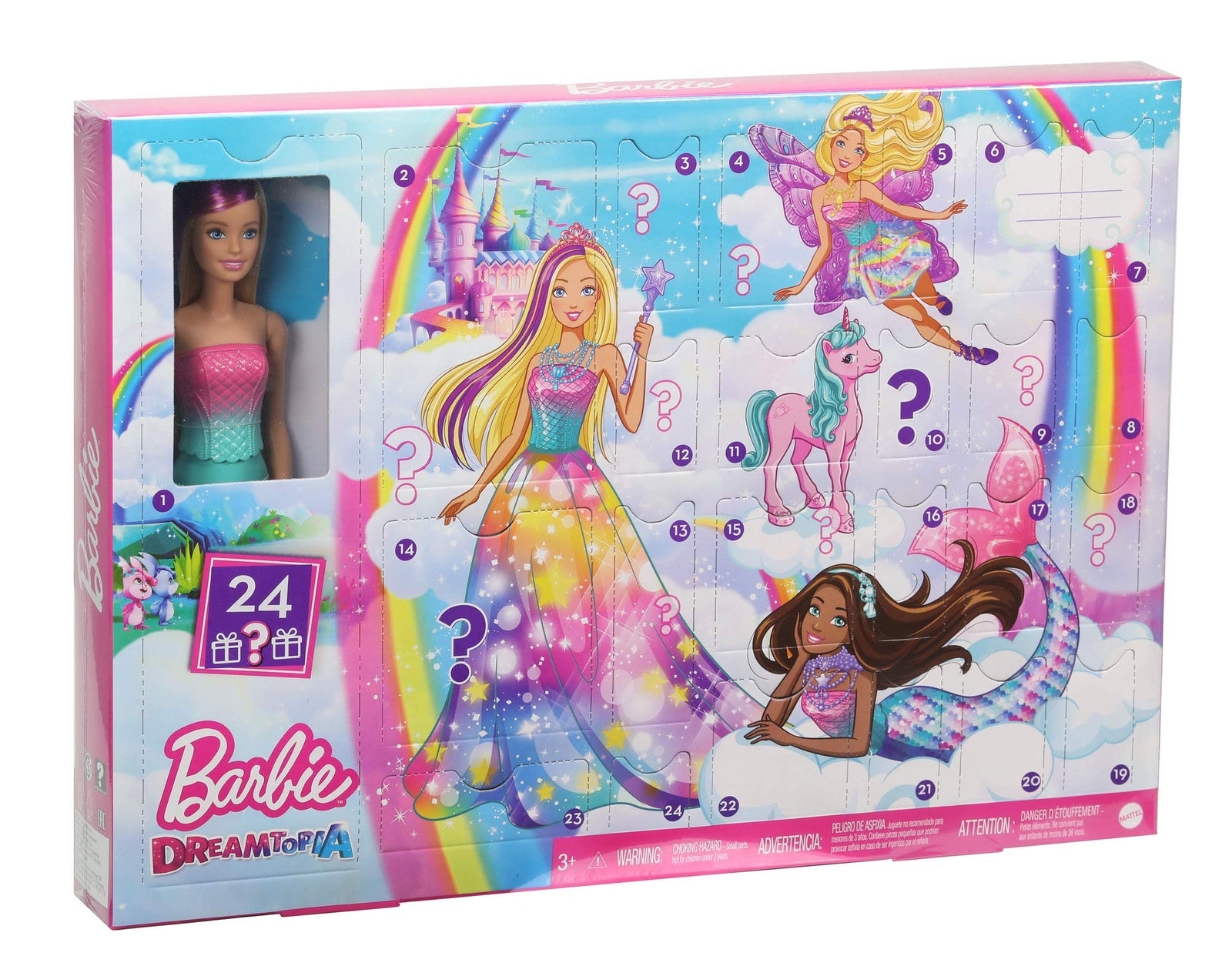 Barbie Dreamtopia Advent Calendar: Blonde Doll, 3 Fairytale Doll Fashions, 10 Accessories and 10 Storytelling Pieces Including 3 Pets, for 3 to 7 Years Old