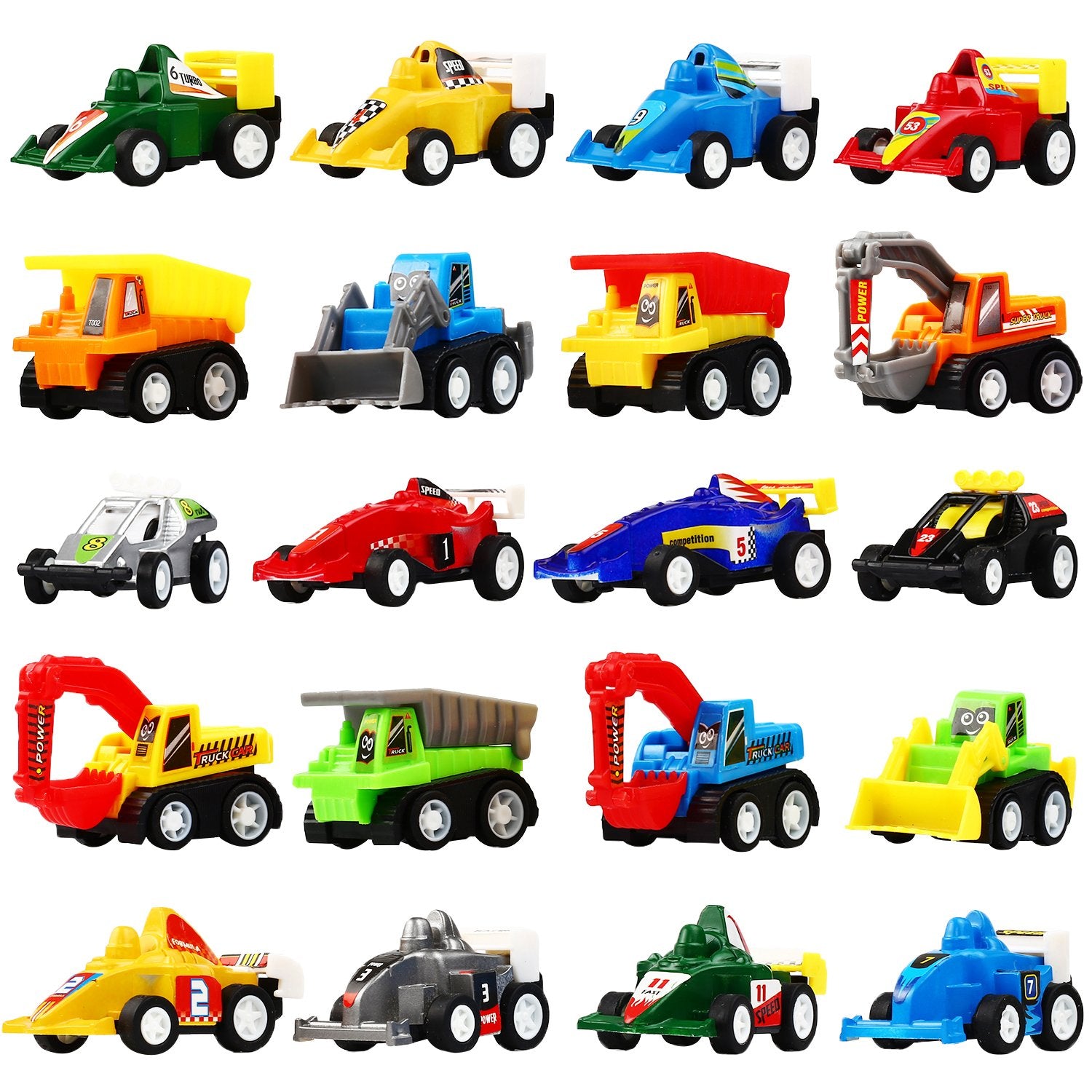 Pull Back Car, 20 Pcs Assorted Mini Truck Toy and Race Car Toy Kit Set, Funcorn Toys Play Construction Vehicle Playset Educational Preschool for Kids Children Party Favors Birthday Game Supplies