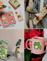 50 Pieces Frog Stickers Cartoon Vinyl Waterproof Stickers for Laptop,Guitar,Motorcycle,Bike,Skateboard,Luggage,Phone,Hydro Flask, Gift for Kids Teen Birthday Party
