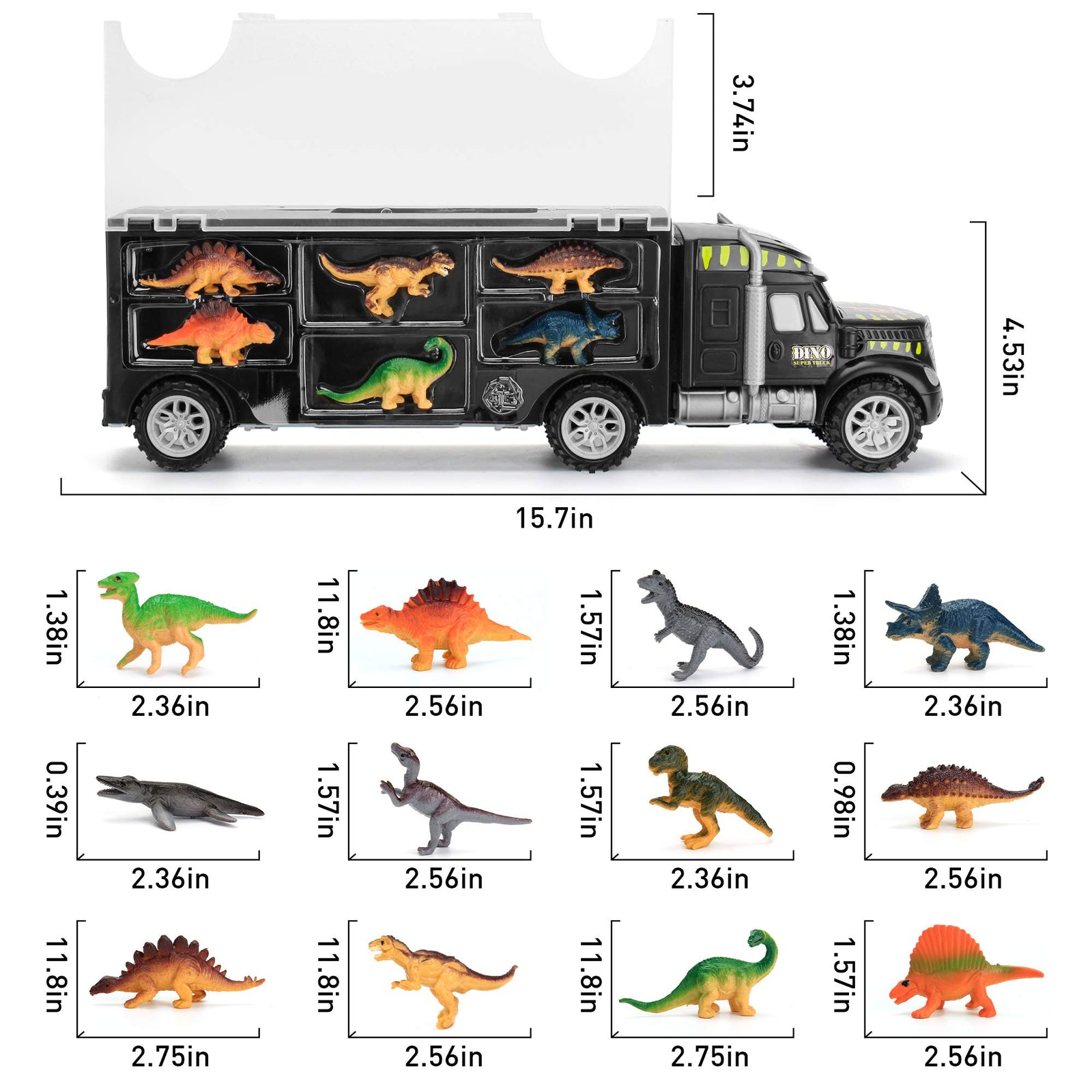 Dinosaur Truck Carrier – Dinosaur Toy for Boys, 12 Dinosaur Toys Playset – Toy Dinosaurs for Boys Age 3 & Up with More Dinosaur Figures, Dinosaur Trucks for Boys Toys Age 4-5, 6, 7 Years Old