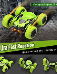 Joyjam Toys for 6-12 Year Old Boys RC Stunt Car for Kids and Adults 4WD Off Road Truck 2.4Ghz Remote Control Vehicle Double Sided 360 Degree Rotating Christmas Birthday Gifts NBC Green
