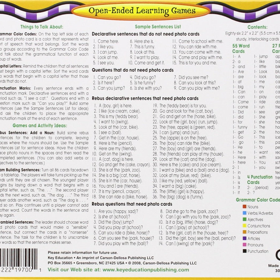 Key Education Sentence Building for Kids—Sight Word Builder for Early Reading, Speech, Writing, Language, Literacy Resource for Kindergarten-2nd Grade