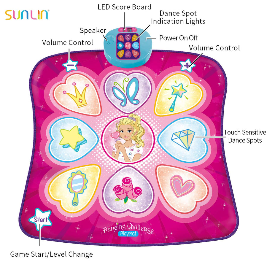 SUNLIN Dance Mat - Dance Mixer Rhythm Step Play Mat - Dance Game Toy Gift for Kids Girls Boys - Dance Pad with LED Lights, Adjustable Volume, Built-in Music, 3 Challenge Levels (35.4"X36.6")