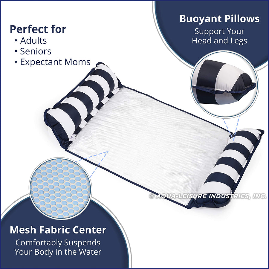 Aqua 4-in-1 Monterey Pool Hammock & Float, 50% Thicker, Patented Non-Stick PVC, Multi-Purpose Water Hammock (Saddle, Chair, Hammock, Drifter) Pool Chair for Adults - Navy