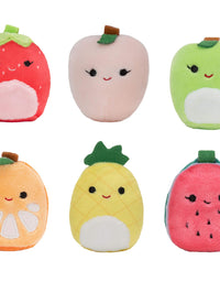 Squishville by Squishmallows Mini Plush Fruit Squad, Six 2” Soft Minimallow Fruit Plush, Irresistibly Soft Colorful Fruits, Mini Peach, Pineapple, and Watermelon Squishmallows
