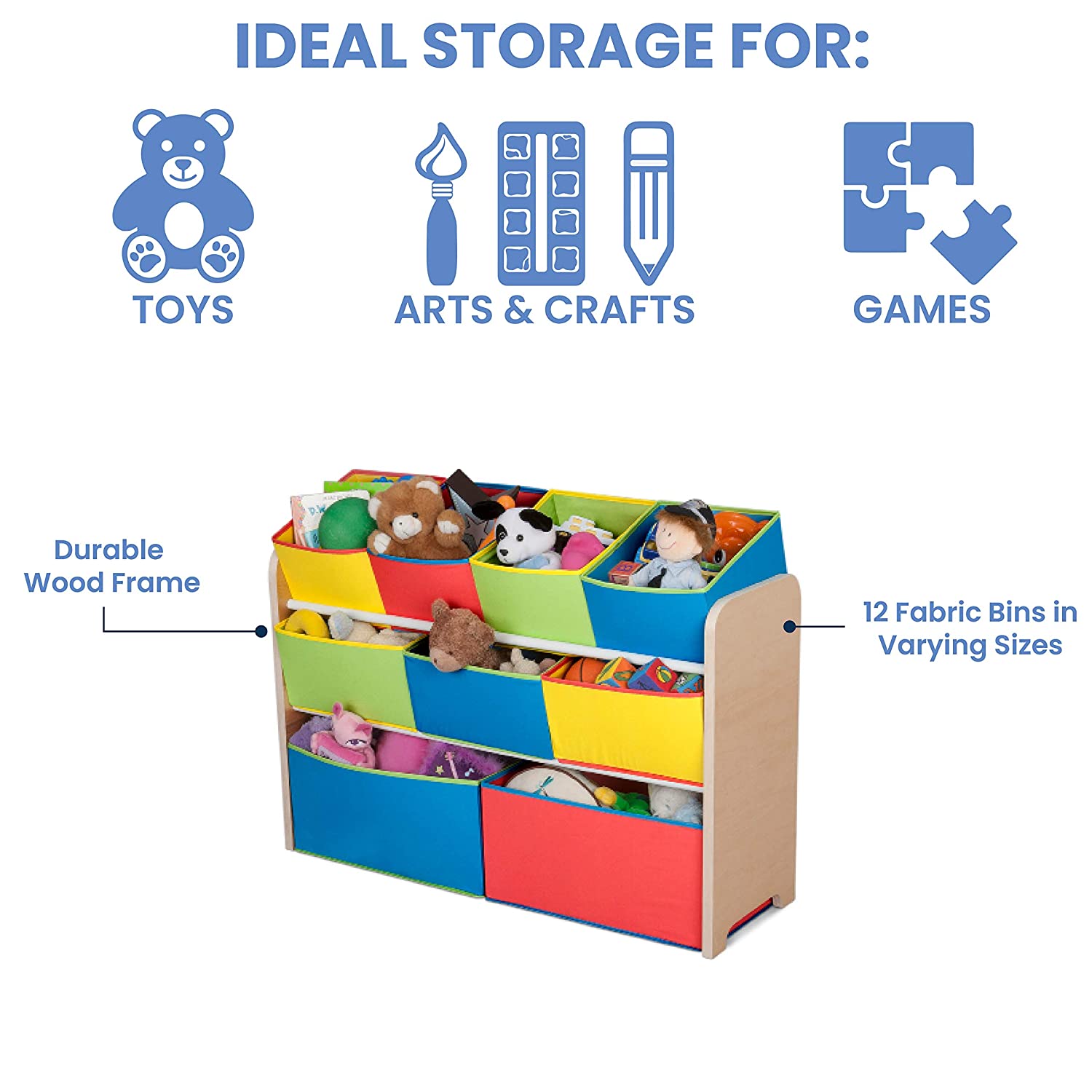 Delta Children Deluxe 9-Bin Toy Storage Organizer, Natural/Primary
