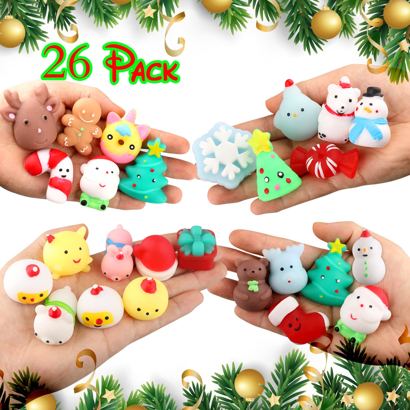 Squishies, Mochi Squishy Toys - Christmas Kawaii Cat Squishys Slow Rising Animals - Party Favors, Goodie Bag, Birthday Gifts, Mini Squishies Stress Reliever Toy Pack