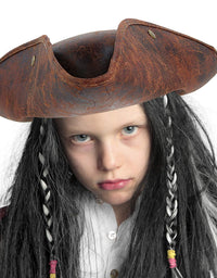 Skeleteen Faux Leather Pirate Hat - Brown Distressed Leather Colonial Style Tricorn Hat
