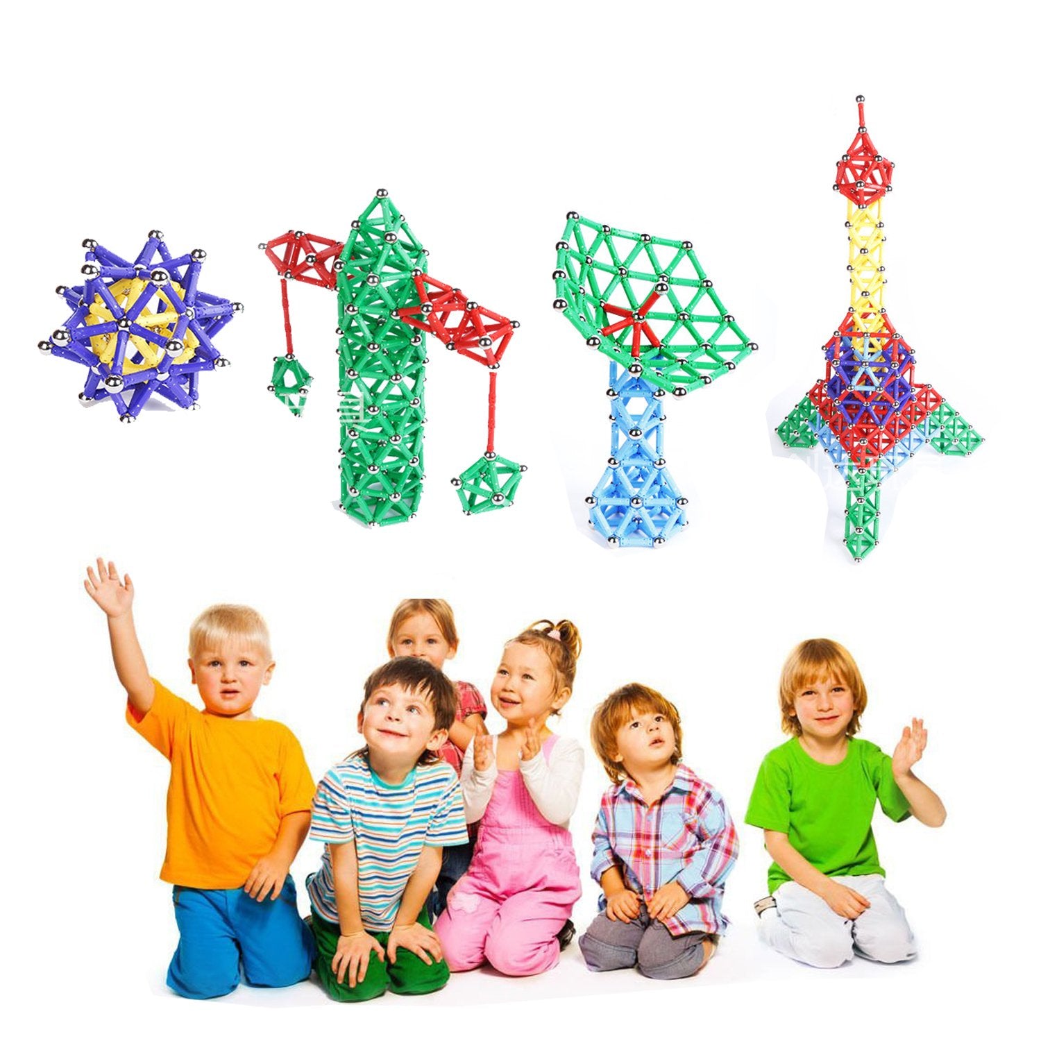 Veatree 160 Pcs Magnetic Building Sticks Blocks Toys, Magnet Educational Toys Magnetic Blocks Sticks Stacking Toys Set for Kids and Adult, Non-Toxic Building Toy 3D Puzzle with Storage Bag