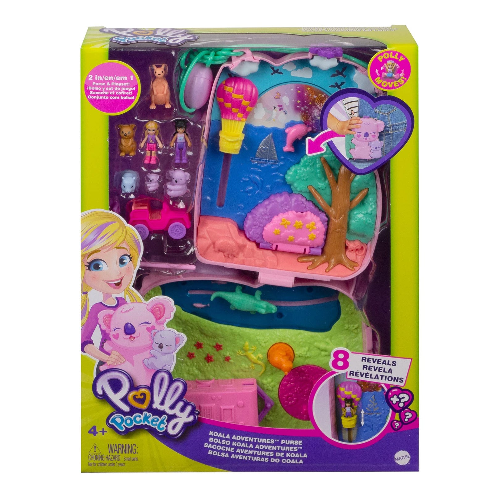 Polly Pocket Koala Adventures Wearable Purse Compact with Micro Polly Doll & Friend Doll, 8 Outdoor-Related Features, 5 Animals & Removable Vehicle Accessory, Great Gift for Ages 4 Years Old & Up