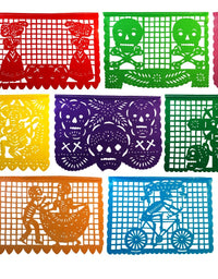 Paper Full of Wishes Large Plastic Day of The Dead Papel Picado Banner - Un Dia de Memoria - Decorations for Dia De Los Muertos - Banner has 9 Large Panels and is 15 Ft Long Hanging
