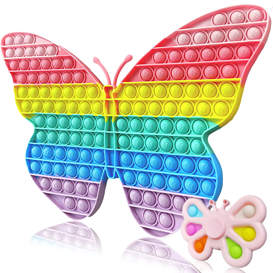 Giociiol 15.7 Inch, Jumbo Push Pop Fidget Packs, Big Size Butterfly Pop Fidget Toy, Rainbow Simple Dimple Fidget Toy, Large Super Big Huge Pop Pops it Anti-Anxiety Tool for Kids and Adult (2PCS)