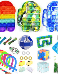 RURING 30pcs Fidget Toys Sensory Fidget Toys Set Fidget Toys Set Tangle Fidget Toys Anti-Anxiety Tools and Special Toys Fidget Toys Relieves Stress Squeeze Toy for Birthday Party Rainbow Colors
