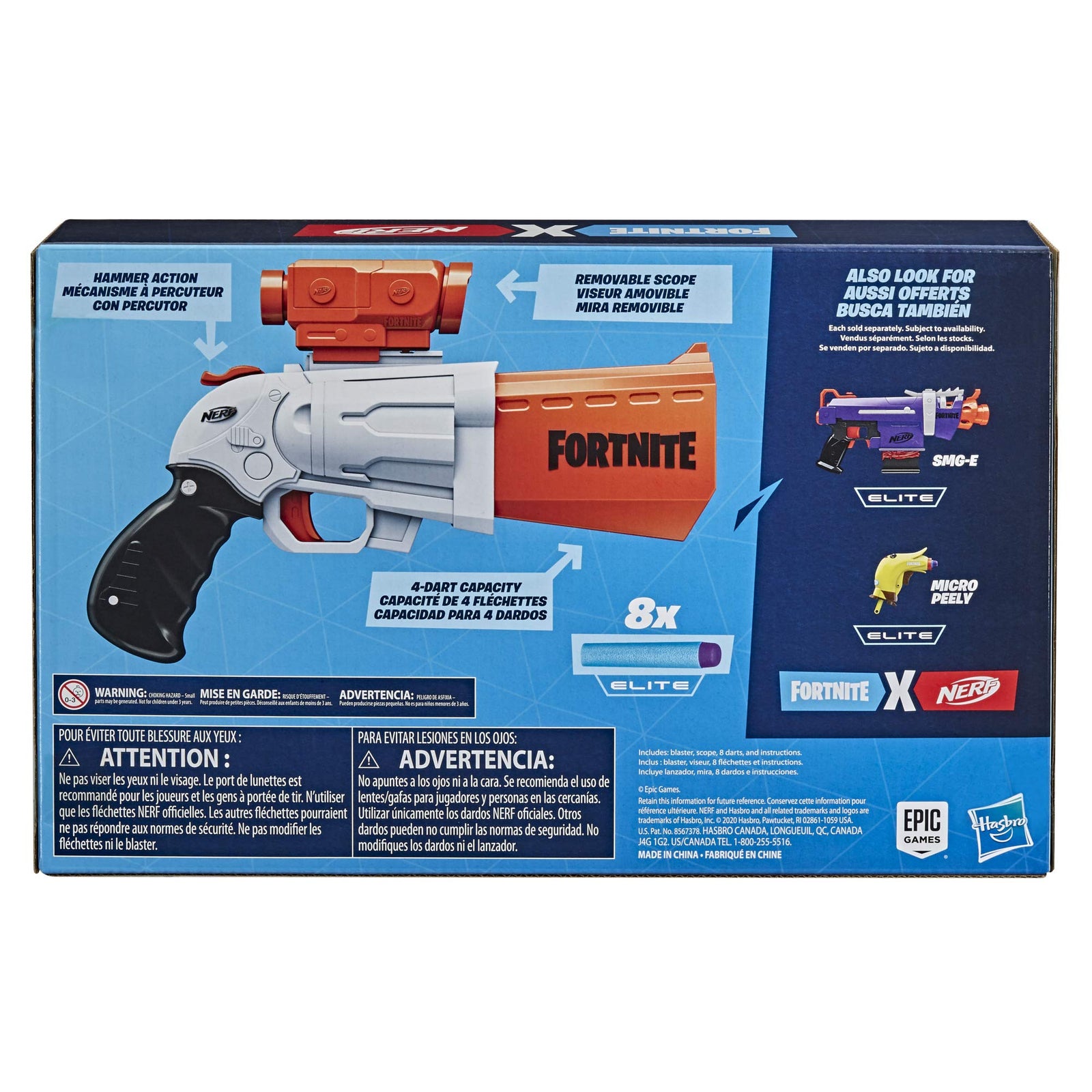 NERF Fortnite SR Blaster -- 4-Dart Hammer Action -- Includes Removable Scope and 8 Official Elite Darts -- for Youth, Teens, Adults