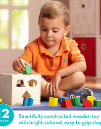 Melissa & Doug Shape Sorting Cube - Classic Wooden Toy With 12 Shapes
