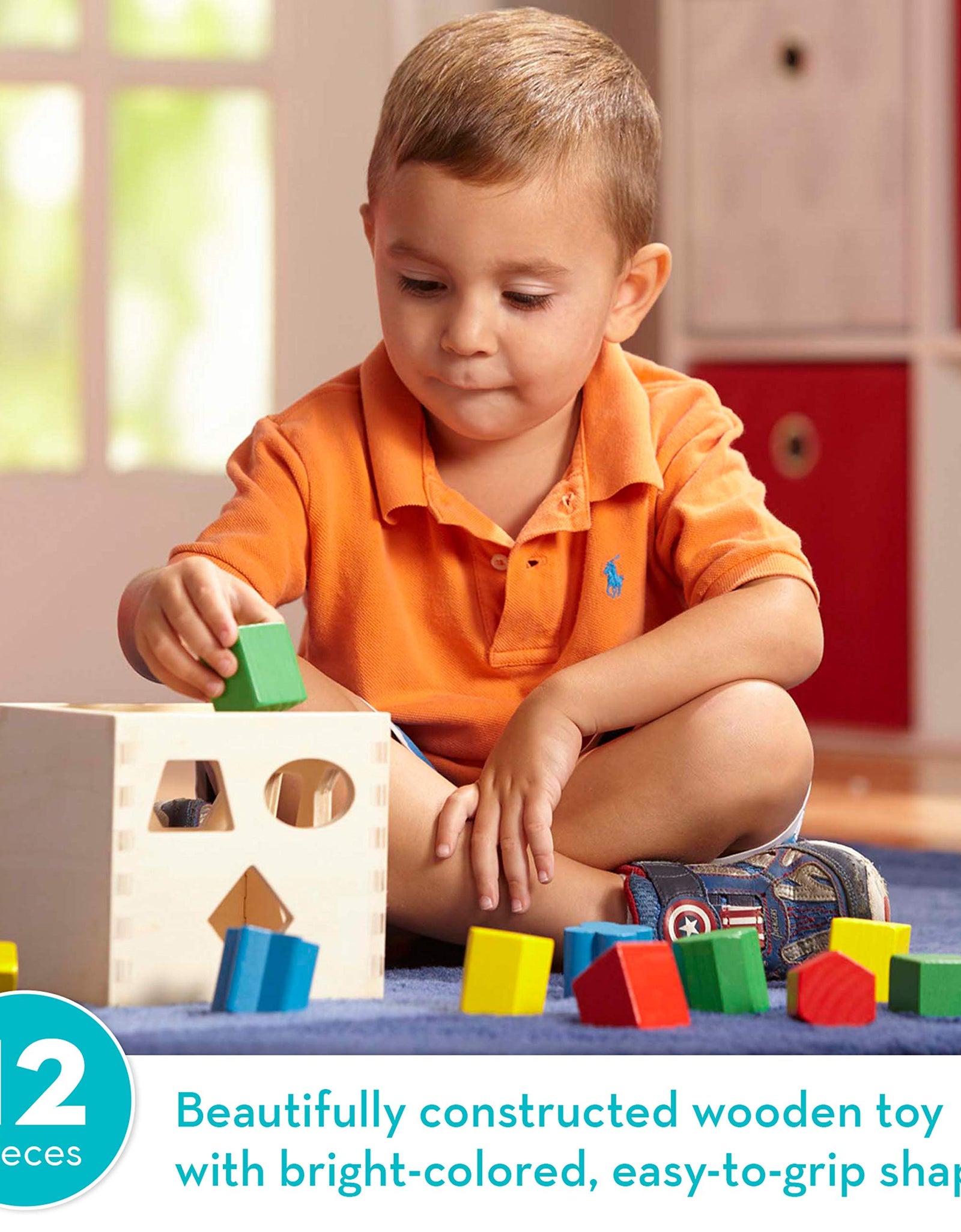 Melissa & Doug Shape Sorting Cube - Classic Wooden Toy With 12 Shapes