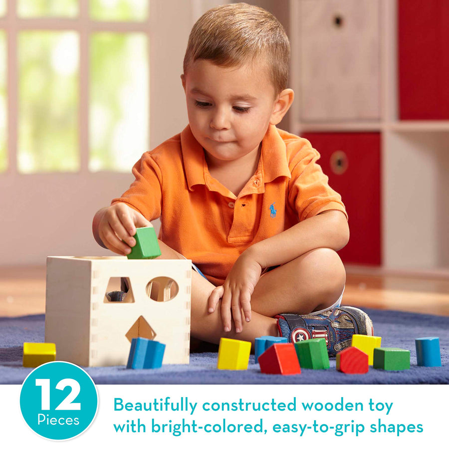 Melissa & Doug Shape Sorting Cube - Classic Wooden Toy With 12 Shapes