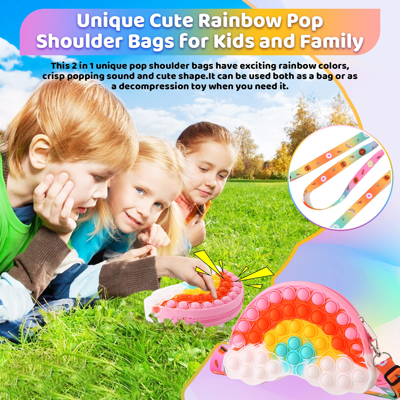 Pop Purse Fidget Toy for Girls, Rainbow pop Fidget Bag Party Favors, Pop Sensory School Supplies Birthday Party Gifts