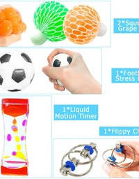 Kidcia Fidget Toys, 32 Pcs Fidget Packs/Box, Sensory Toys/Stress Relief Set for Kids, Autistic Children, Adults with Marble Mesh/Squeeze Grape Ball/Liquid Motion Timer- Gift for Birthday/Class Reward
