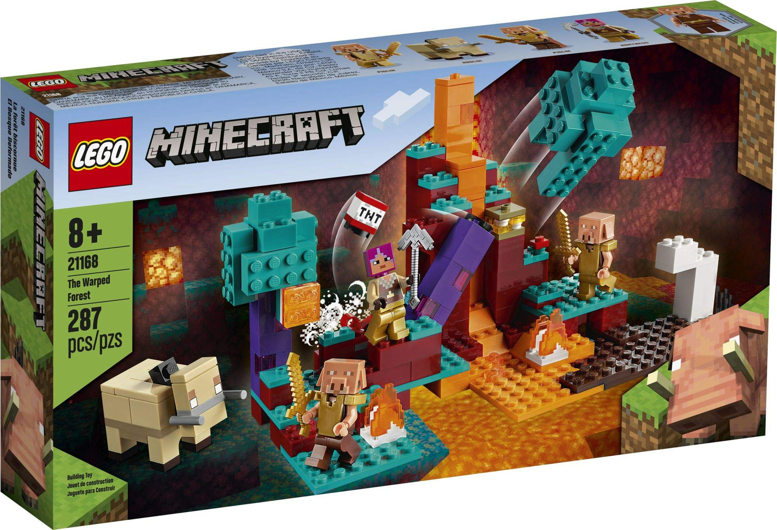 LEGO Minecraft The Warped Forest 21168 Hands-on Minecraft Nether Creative Playset; Fun Warped Forest Building Toy Featuring Huntress, Piglin and Hoglin, New 2021 (287 Pieces)