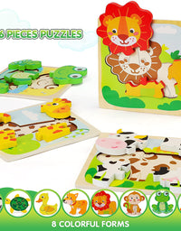 TOY Life Wooden Puzzles for Toddlers 1-3, Baby Puzzles Montessori Toy Toddler Gifts for 1 2 3 Year Old Girls Boys, 8 Animal Shape Puzzles for Kids Age 2-4, STEM Educational Learning Toy for Toddler
