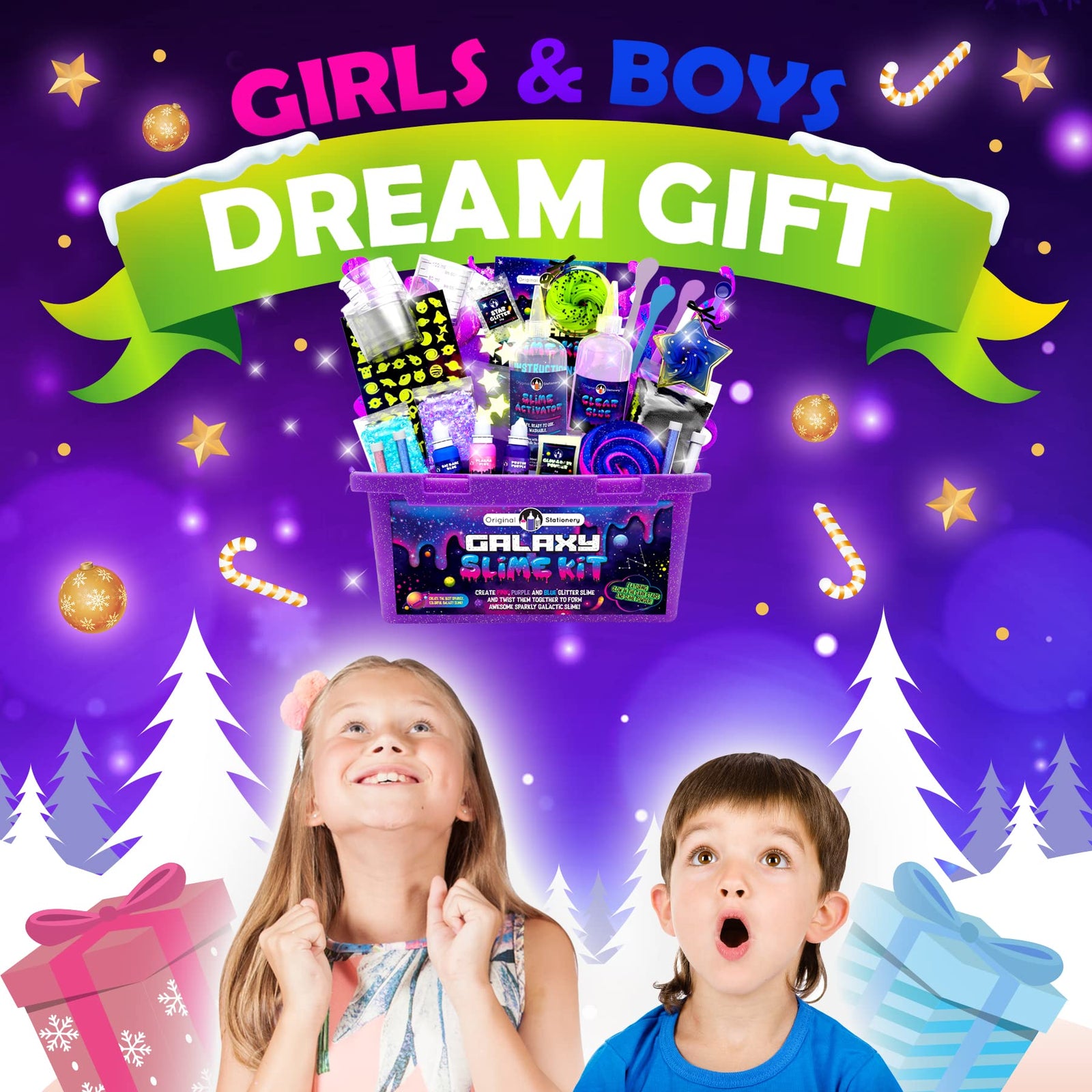 Original Stationery Galaxy Slime Making Kit with Glow in The Dark Stars to Make Glitter Galactic Slime! Slime Kits for Girls and Boys