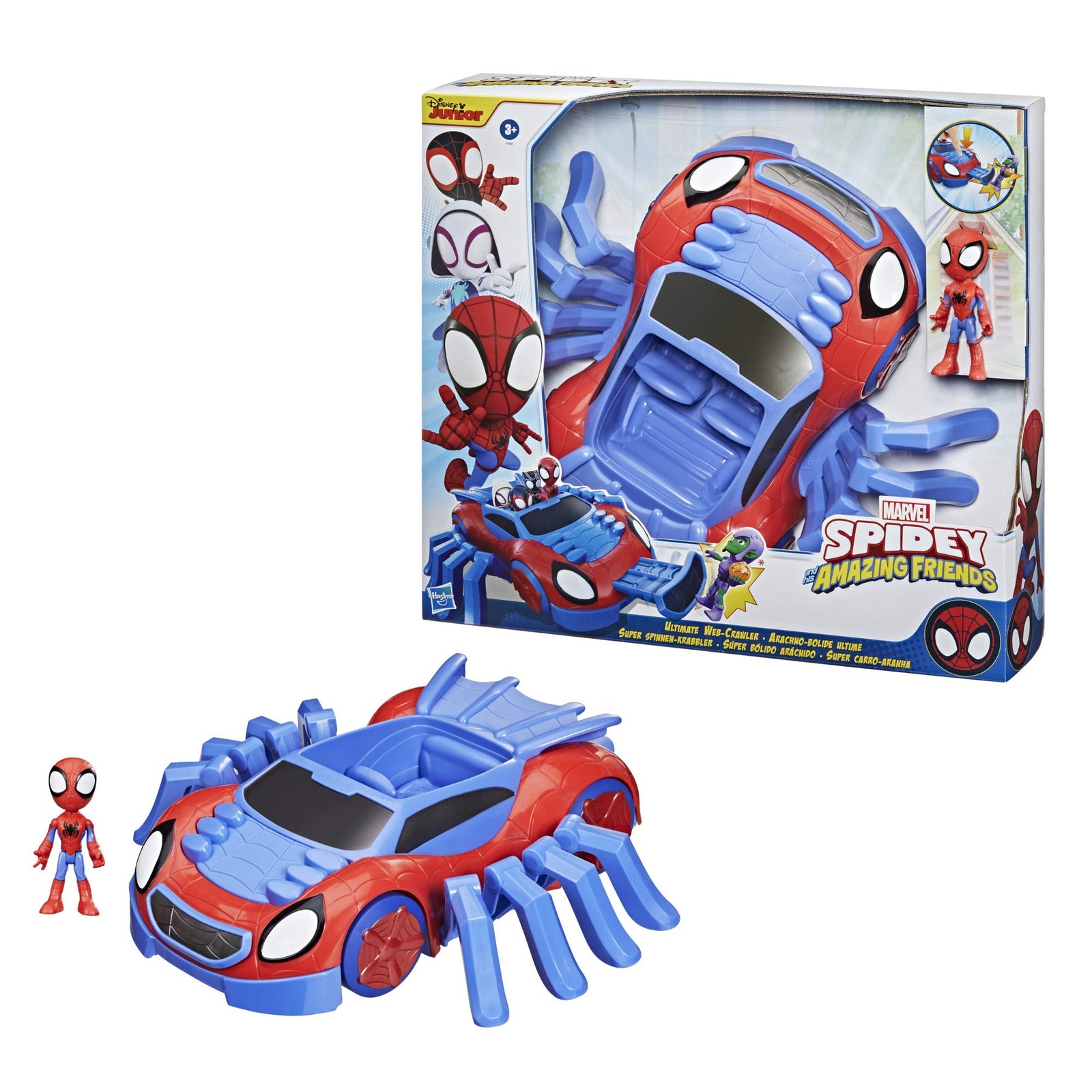 Marvel Spidey and His Amazing Friends Ultimate Web-Crawler, Spidey Stunner Feature and 4-Inch Spidey Figure, Ages 3 and Up, Frustration Free Packaging