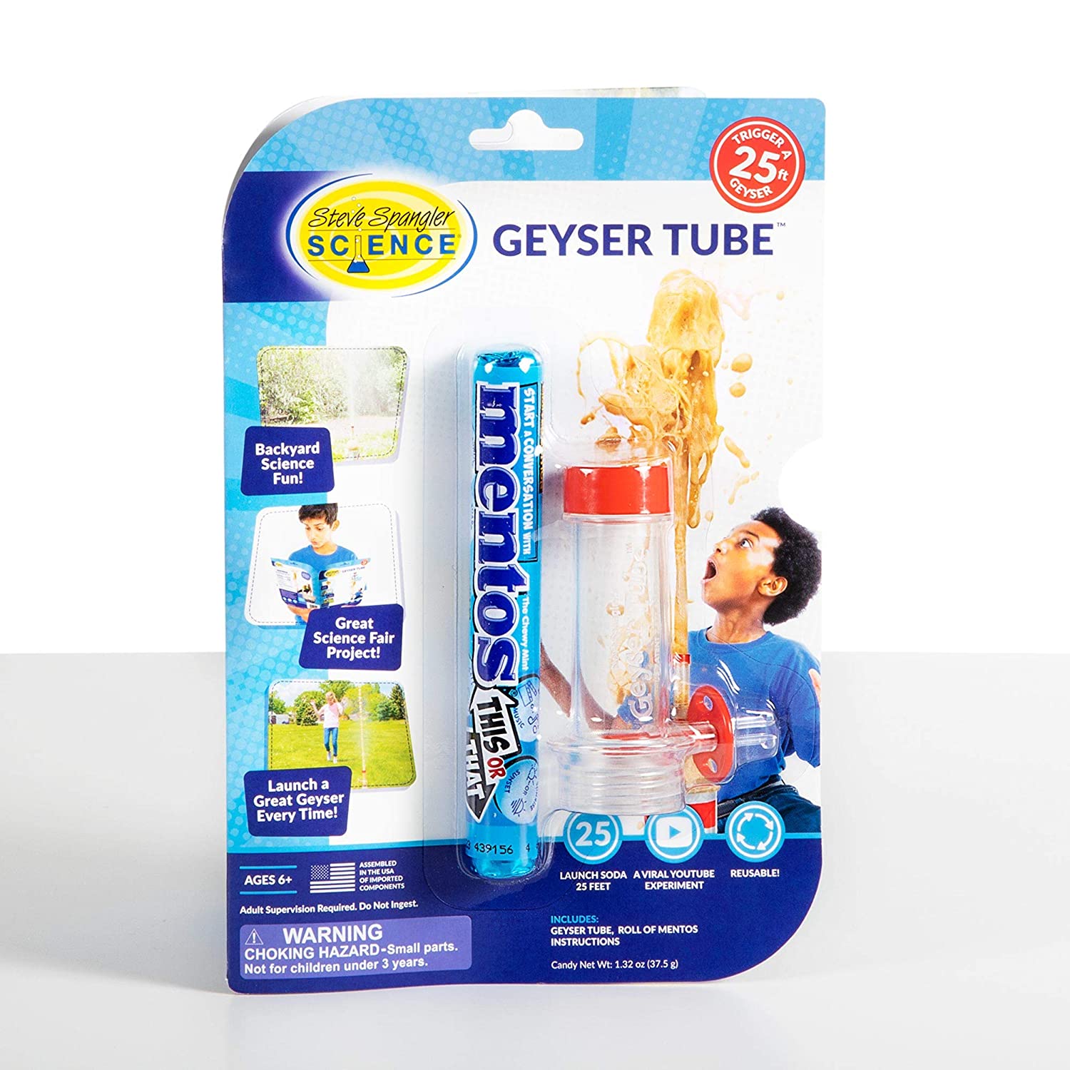 Steve Spangler Science Extreme Geyser Tube - Science Kit for Kids - Mentos & Soda Lab Experiment - Includes Tube, Candy, & Unique Spray Caps - Chemistry Magic - Classroom STEM Project