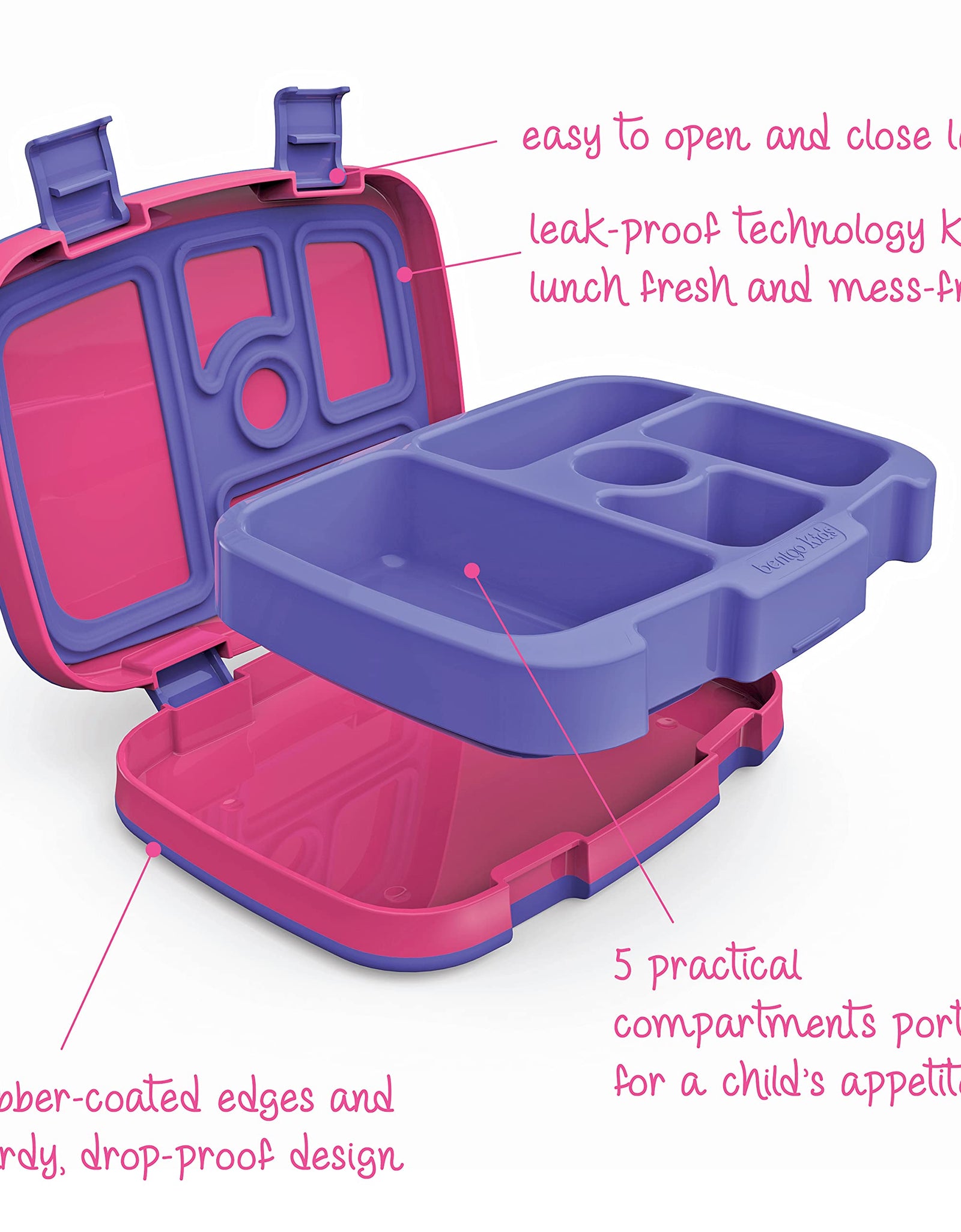 Bentgo Kids Brights – Leak-Proof, 5-Compartment Bento-Style Kids Lunch Box – Ideal Portion Sizes for Ages 3 to 7 – BPA-Free, Dishwasher Safe, Food-Safe Materials (Fuchsia)