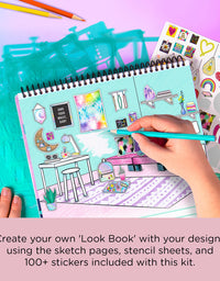 Fashion Angels Interior Design Sketch Portfolio 11510 Sketch Book for Beginners, Sketch Pad with Stencils and Stickers For Kids 6 and Up

