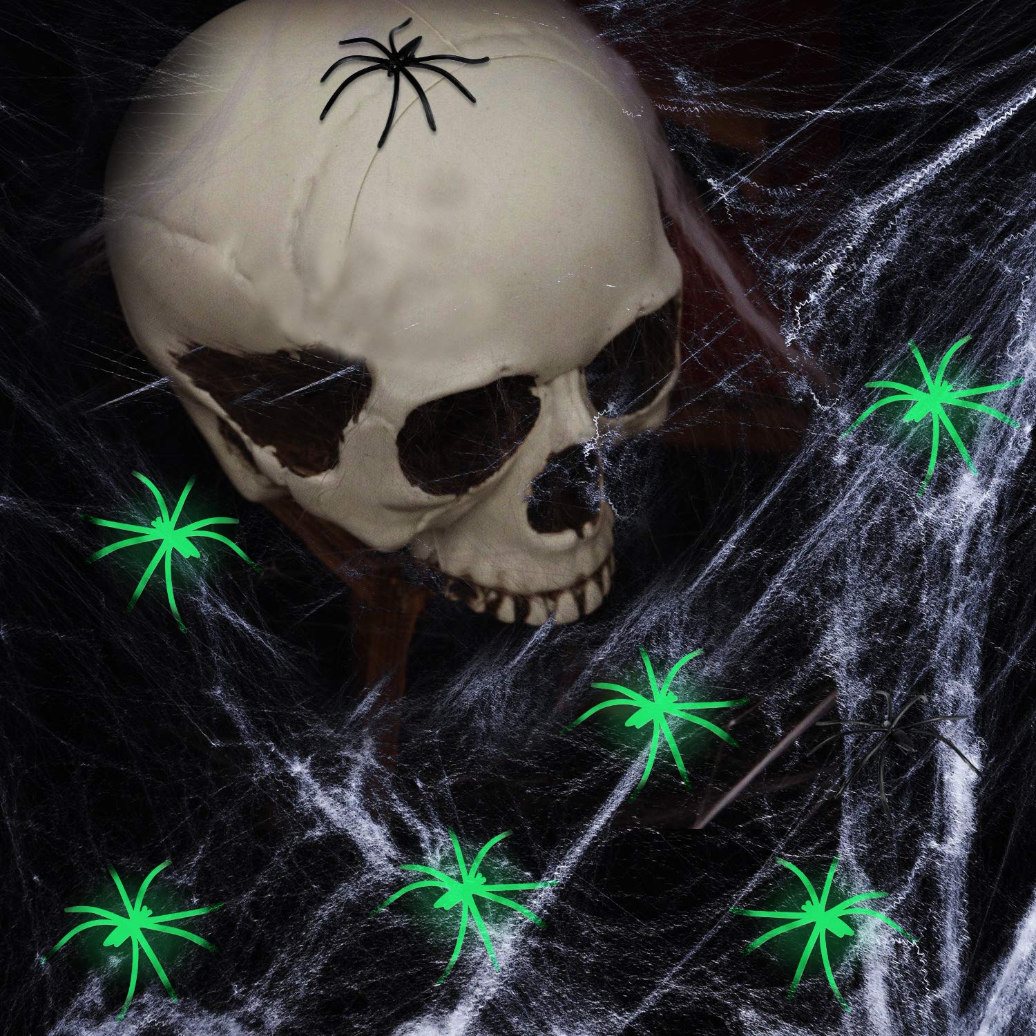 Halloween Decorations Spider Webs - 1200sqft Spider Web Decor +100 Black Spiders + 50 Fluorescent spiders, Indoor Outdoor Spooky Spider Webbing with Fake Spiders for Halloween Party Decorations