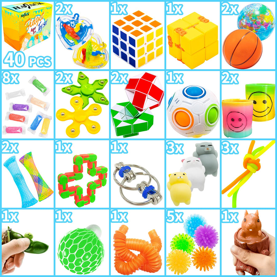 HAJACK Fidget Toys Packs, 40 PCS Sensory Toys Set for Autistic Children & ADHD & Adults & ADD & OCD to Relief Stress Gift with Marble Mesh & Fidget Squirrel Toy for Birthday & Classroom Reward