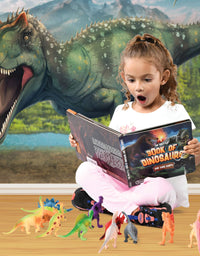 Prextex Realistic Looking Dinosaur With Interactive Dinosaur Sound Book - Pack of 12 Animal Dinosaur Figures with Illustrated Dinosaur Sound Book Toys for Boys and Girls 3 Years Old & Up
