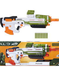 NERF Halo MA40 Motorized Dart Blaster -- Includes Removable 10-Dart Clip, 10 Official Elite Darts, and Attachable Rail Riser , White
