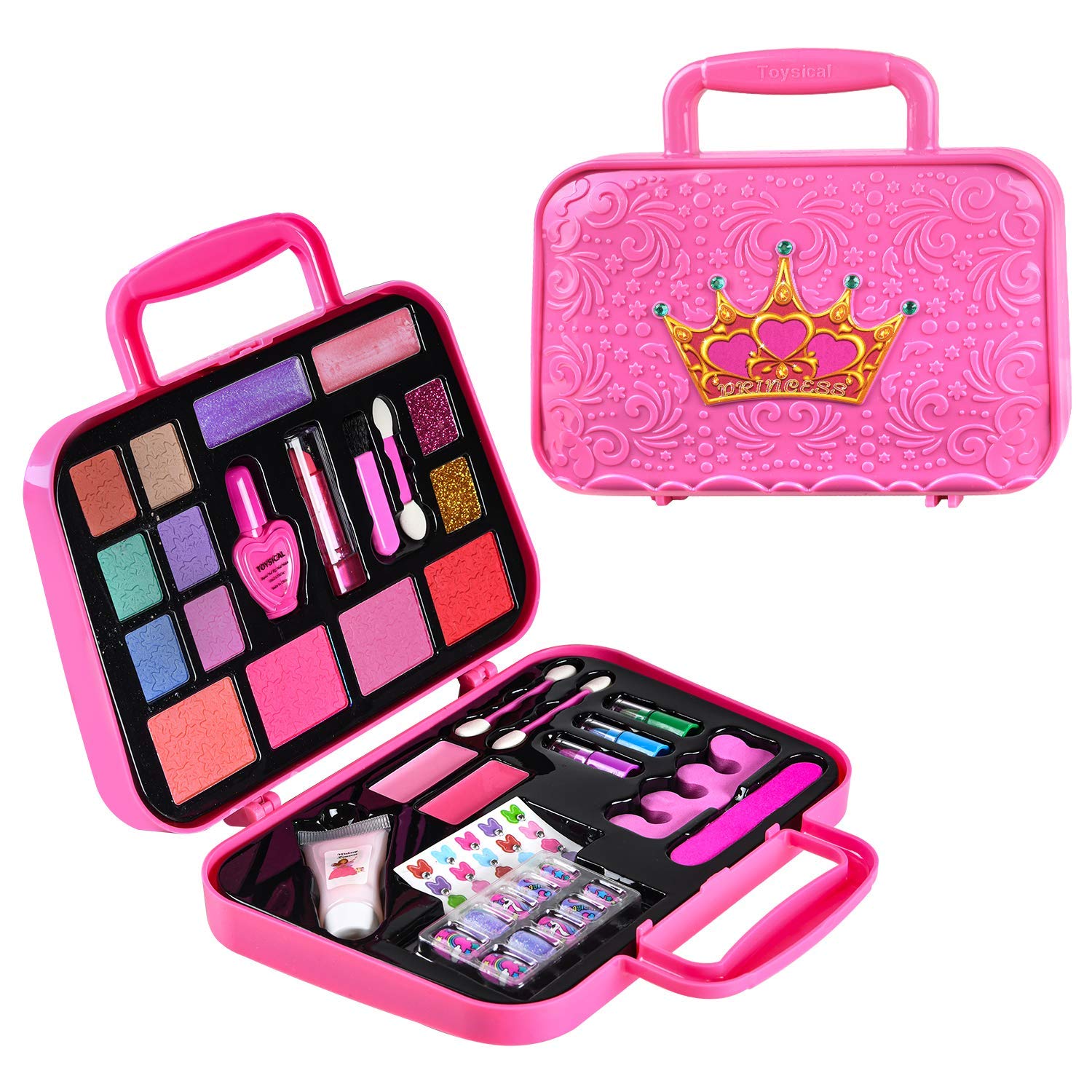 Toysical Kids Makeup Kit for Girl - with Make Up Remover - 30Pc Real Washable, Non Toxic Play Princess Cosmetic Set - Ideal Birthday for Little Girls Ages 3, 4, 5, 6 Year Old Child (Princess 2.0)