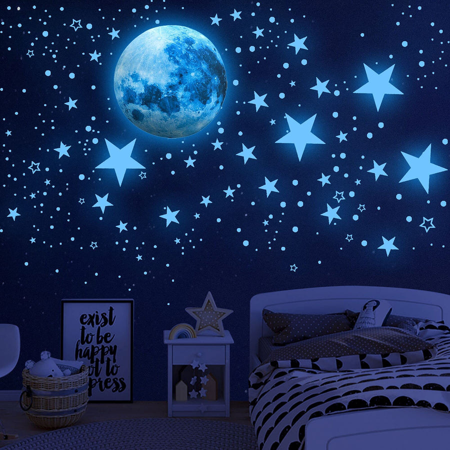 Glow in The Dark Stars for Ceiling,Glow in The Dark Stars and Moon Wall Decals, 1108 Pcs Ceiling Stars Glow in The Dark Kids Wall Decors, Perfect for Kids Nursery Bedroom Living Room(Sky Blue) (Sky Blue)