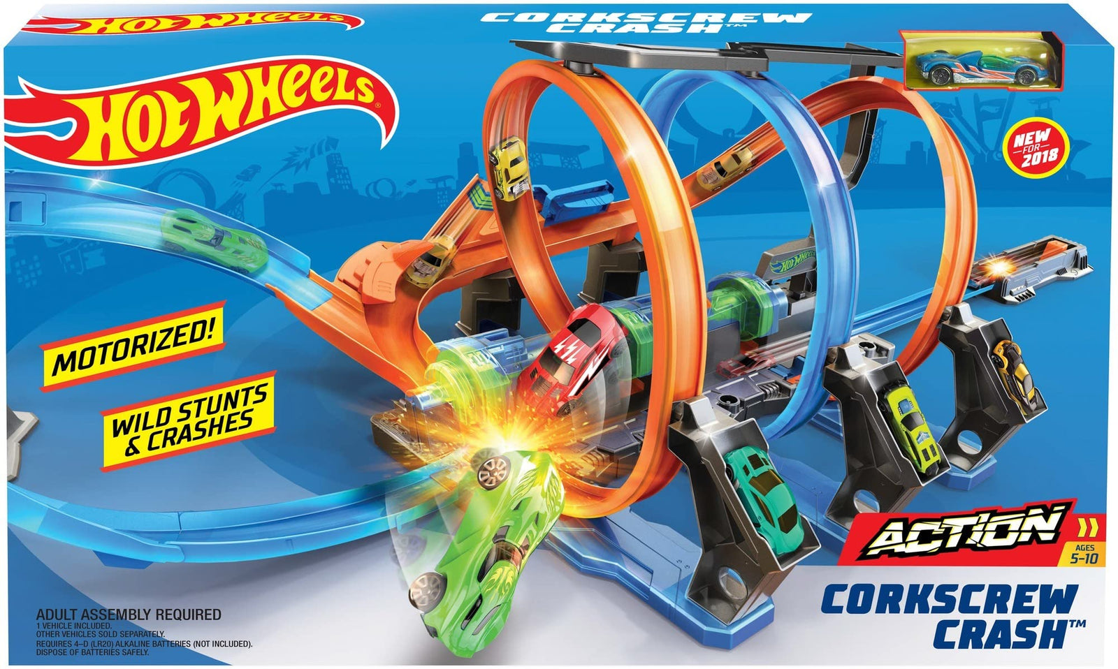 Hot Wheels Corkscrew Crash Track with Motorized Boosters [Amazon Exclusive]