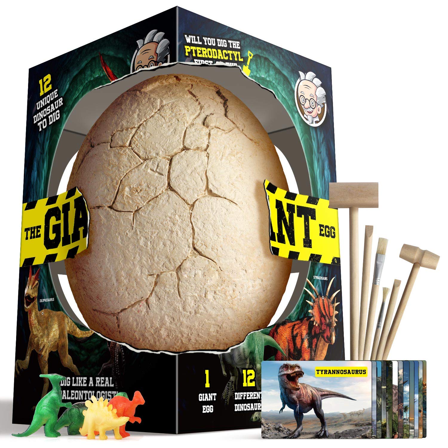 XXTOYS Dino Egg Dig Kit Dinosaur Eggs Jumbo Dino Egg with 12 Different Dinosaur Toys Dino Egg Kit for 5 Kids with 6 Digging Tools Party Archaeology Paleontology Educational Science Gift for Age 3-5