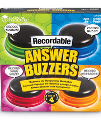 Learning Resources Recordable Answer Buzzers, Personalized Sound Buzzer, Recordable Buttons, Perfect for Game Nights, Set of 4, Ages 3+

