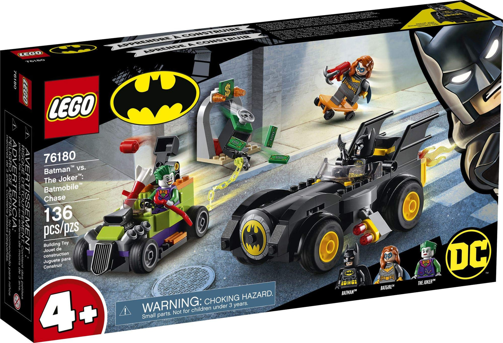 LEGO DC Batman: Batman vs. The Joker: Batmobile Chase 76180 Collectible Building Toy; Includes Batman, Batgirl and The Joker Minifigures Plus Buildable Batmobile and Hot Rod, New 2021 (136 Pieces)